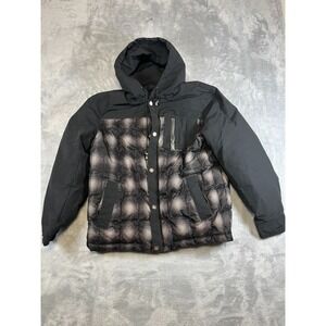 Mens Pendleton Down Hooded Jacket Insulated Puffer Plaid Black White Medium